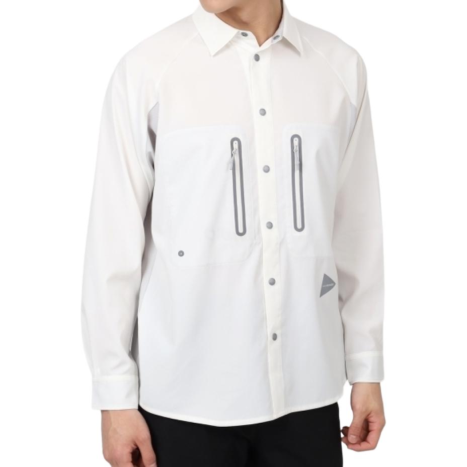 and wander  White Logo Print Long Sleeve Button-Up Shirt 5744153126-031