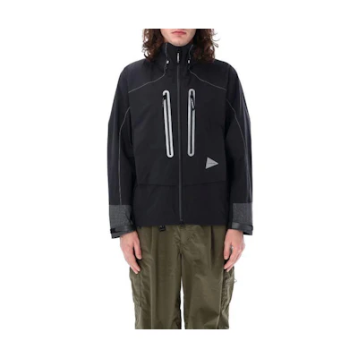 and wander Black Colorblock Striped Hooded Jacket 5744111101P010