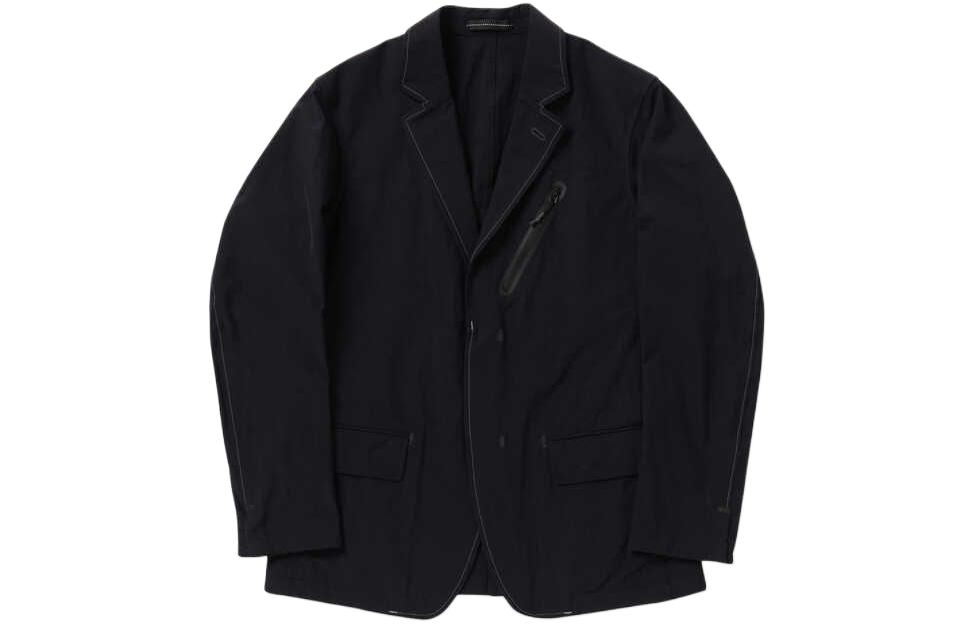 and wander Black Solid Color Notched Lapel Buttoned Jacket 57421810293010