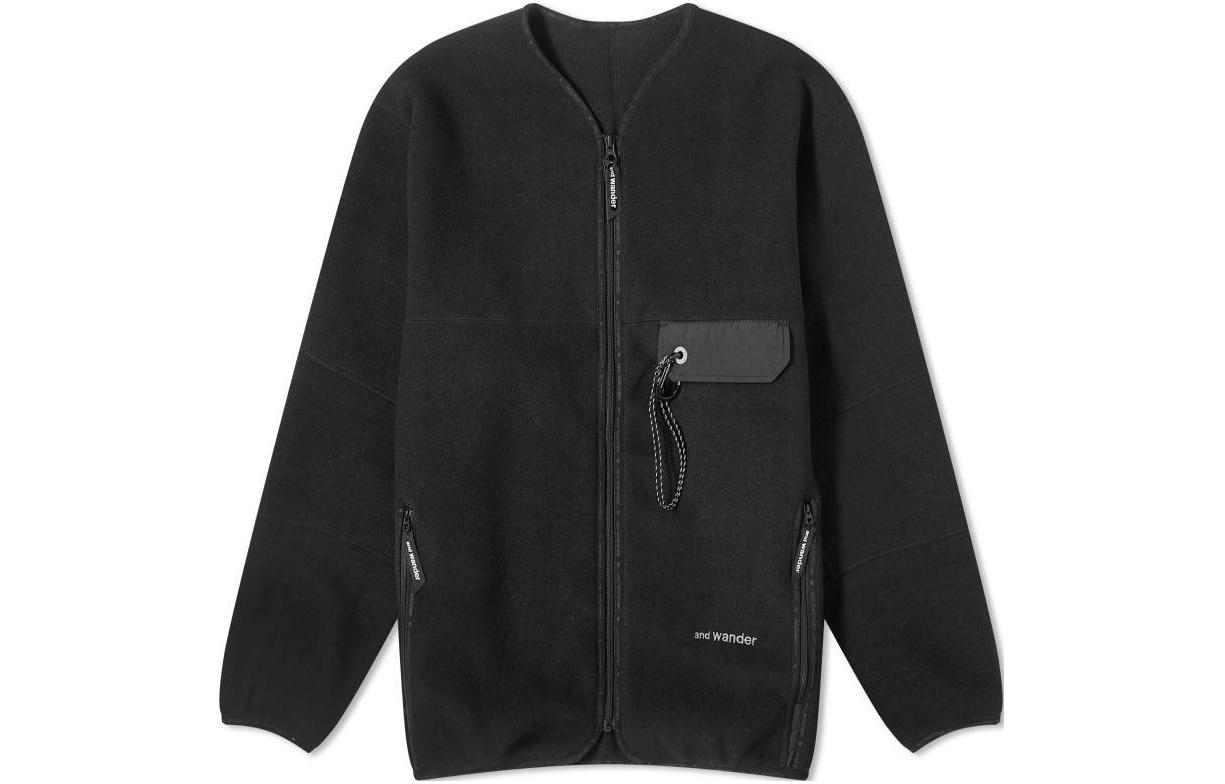 and wander Black V-Neck Zip-Up Loose-Fit Long-Sleeve Jacket 5743281053010