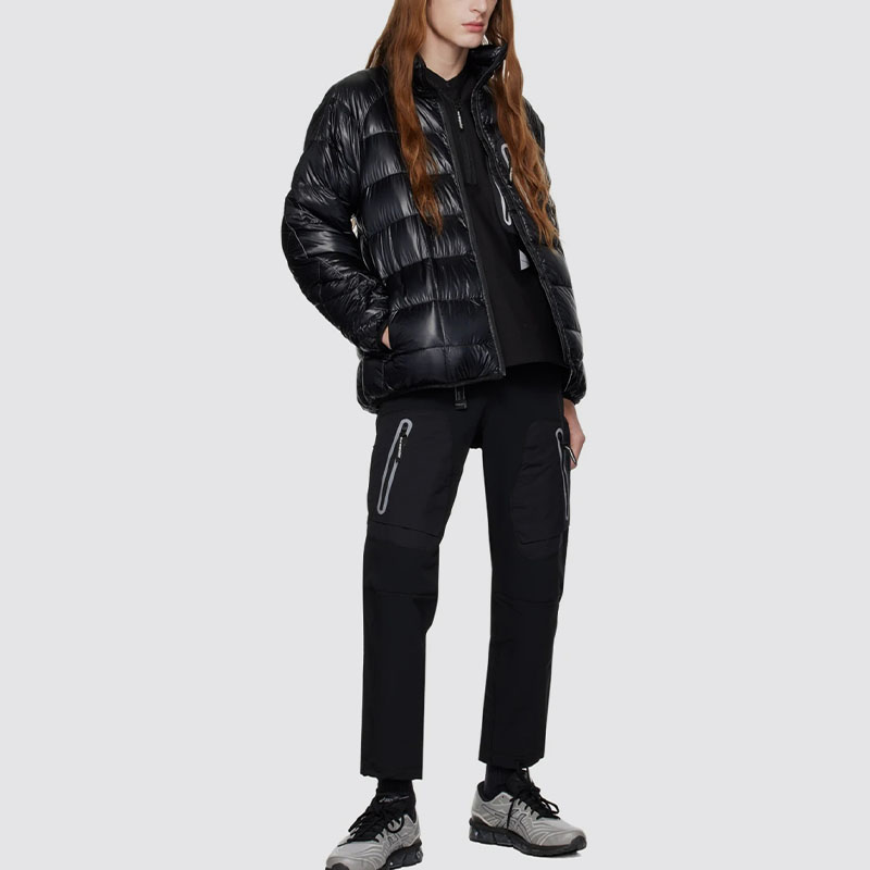 Details for and wander FW23 Jaket Zip-Up Bulu Hitam Uniseks dengan Kolar Berdiri 5743231007-010