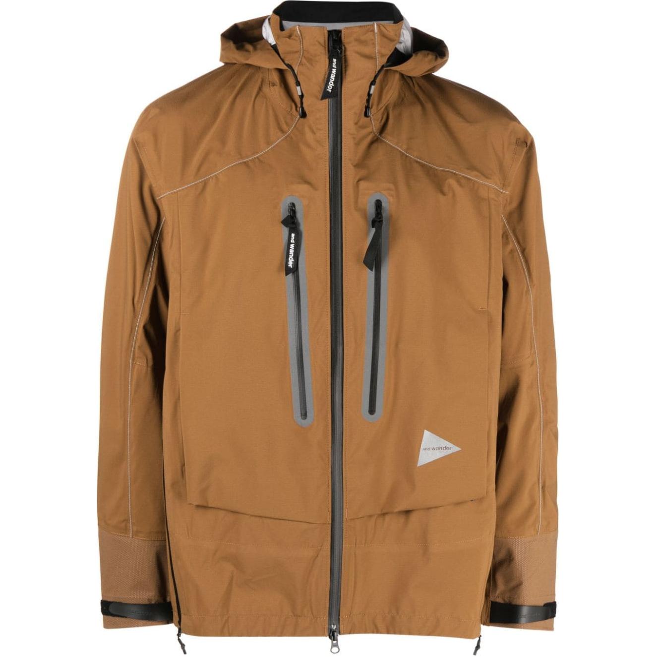 and wander Logo Print Drawstring Hooded Jacket - Camel Brown 5742211301-50