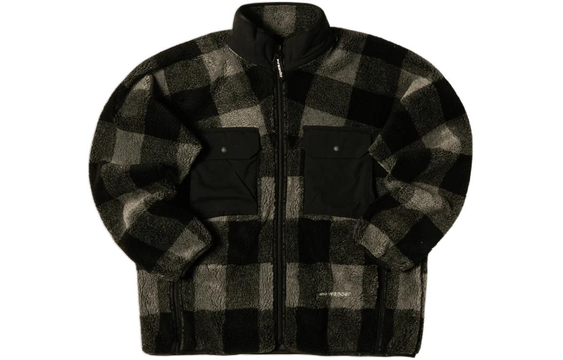 and wander Plaid Zip-Up Long Sleeve Jacket Gray 5743281050-020