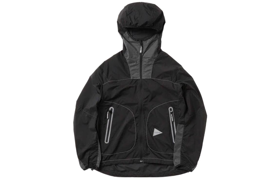 and wander Reflective Hooded Zip Jacket Unisex Black 5743921514S010