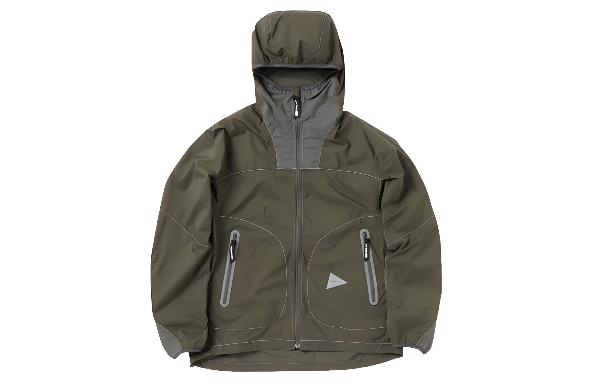 and wander Reflective Trim Hooded Zip Jacket Unisex Olive Green 5743921514S180