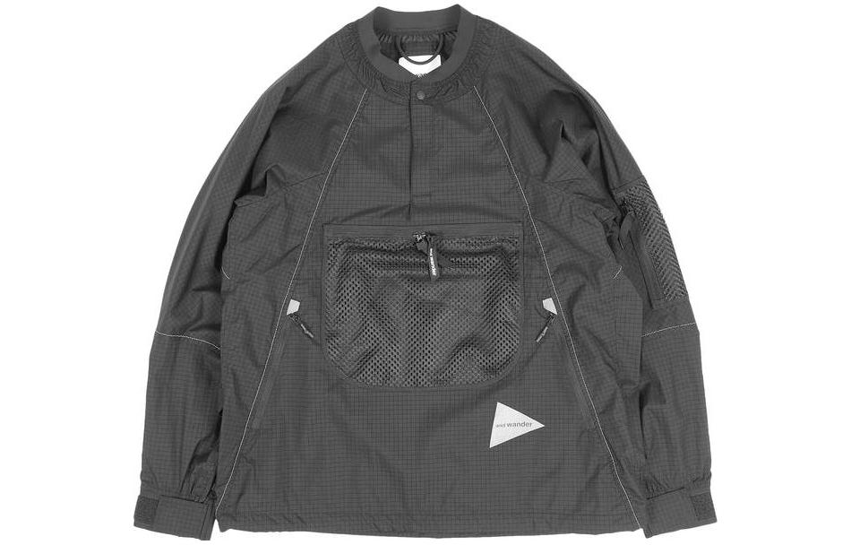 and wander Solid Color Oversized Pullover Jacket Black 5743121057-BLAC