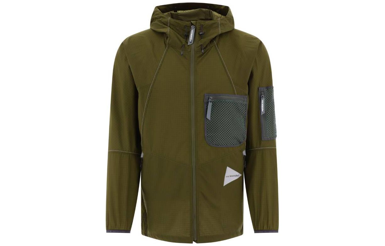 and wander Solid Color Zip-Up Hoodie Jacket Green 5743121058180