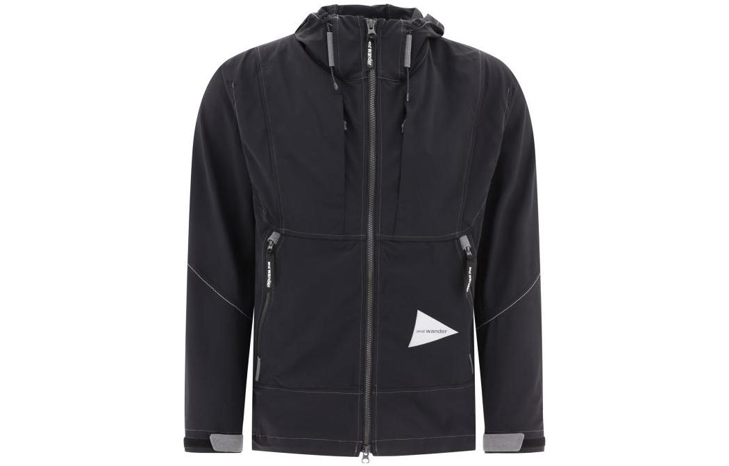 and wander SS23 Solid Color Zip-Up Hoodie Jacket Black 5743121014010