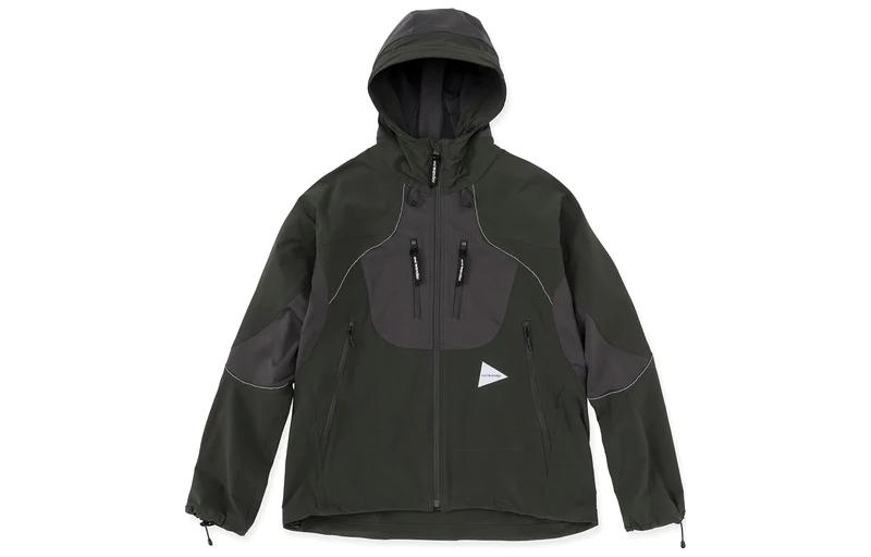 and wander Tri-Color Striped Hooded Jacket Deep Green 5743121035-142