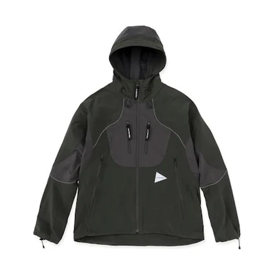 and wander Tri-Color Striped Hooded Jacket Deep Green 5743121035-142