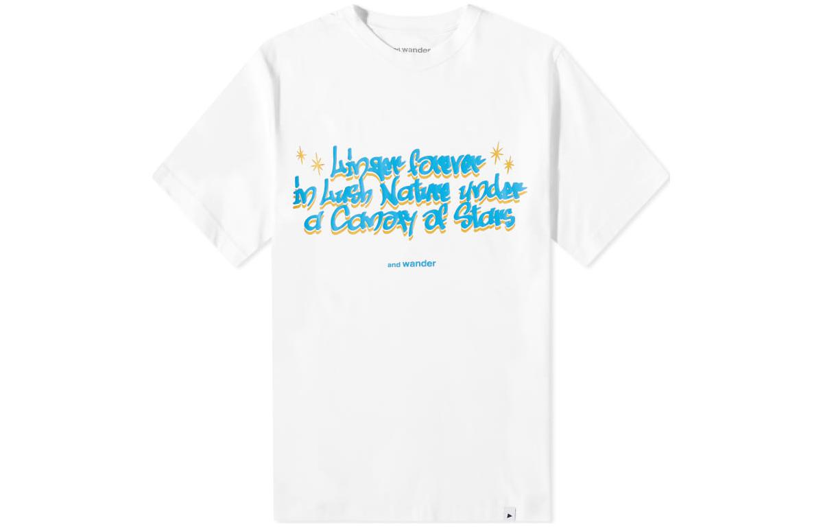 and wander White Crewneck Short Sleeve T-Shirt with Letter Print 5743184086-030