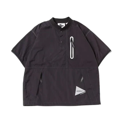 and wander Gramicci SS24 Half-Button Short Sleeve Tee Unisex Black 5744121412-010