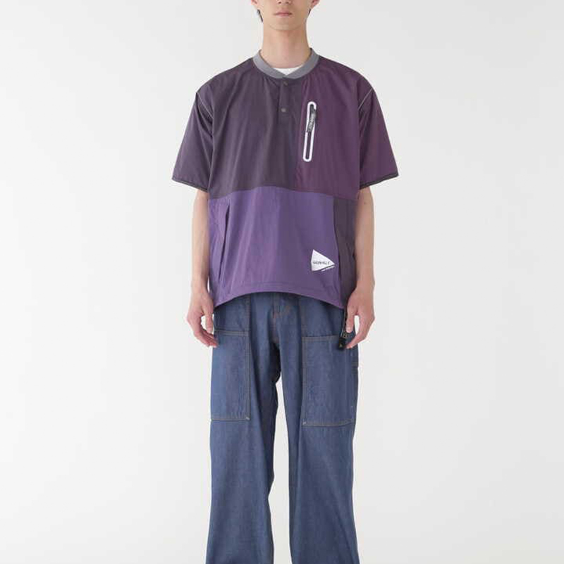 Details for and wander x Gramicci SS24 Baju-T Unisex Ungu Butang Zip Patchwork. 5744121412-083