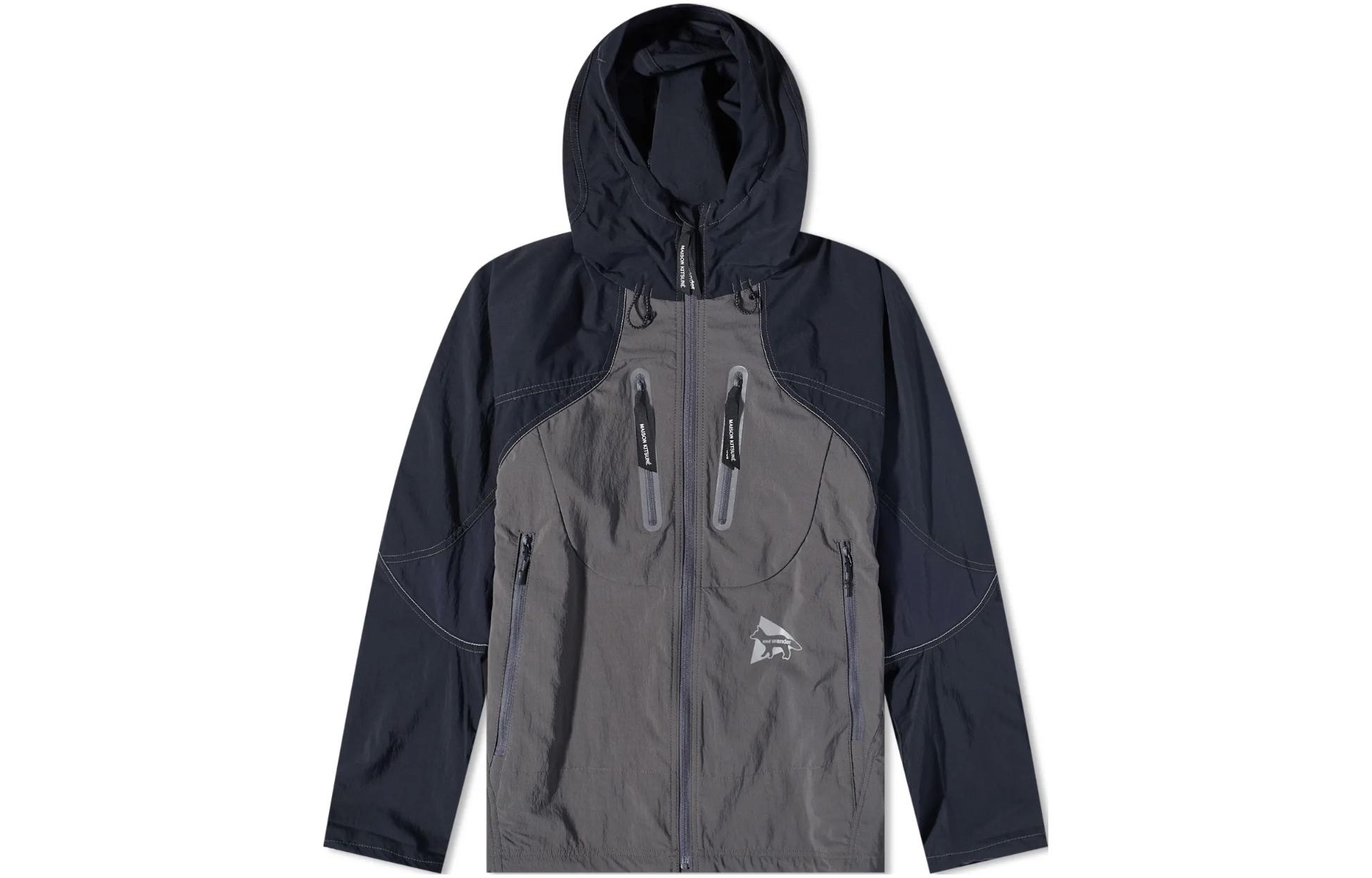 and wander MAISON KITSUNÉ Logo Print Zip Pocket Jacket Unisex - Blue 5743121900