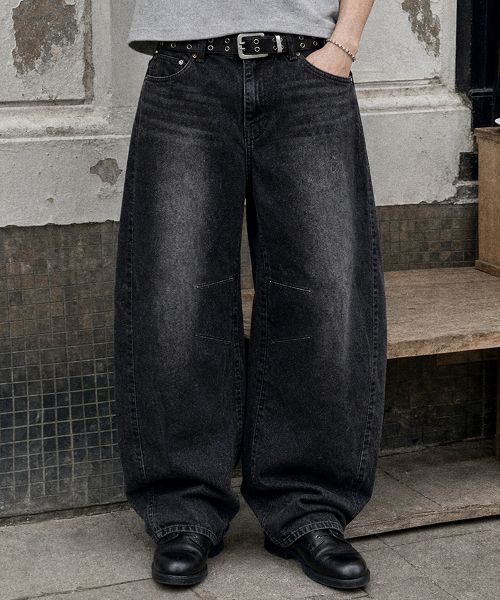 Anolorcode Brunie Curved Denim Pants (Washed Black) ANFW744