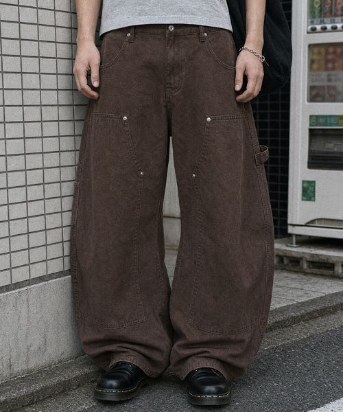 Anolorcode Curved Carpenter Denim Pants (Brown) AN2605