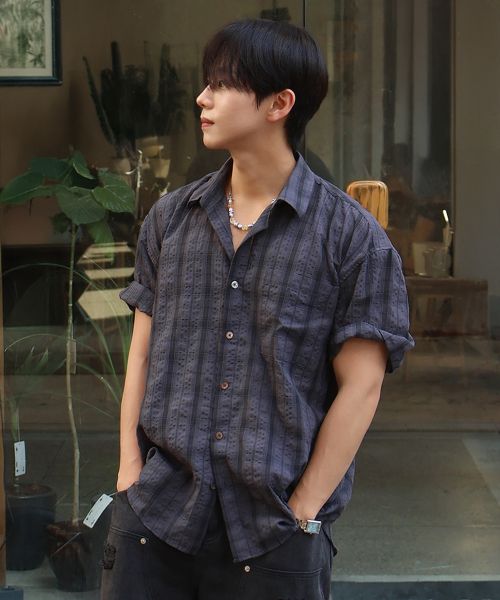 ANOLORCODE Kish Short Sleeve Checkered Shirt (Charcoal) ANSS415