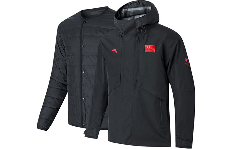 Anta 3-in-1 Black Jacket with Detachable Down Inner and Hoodie 152210609-2