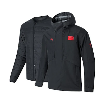 Anta 3-in-1 Black Jacket with Detachable Down Inner and Hoodie 152210609-2