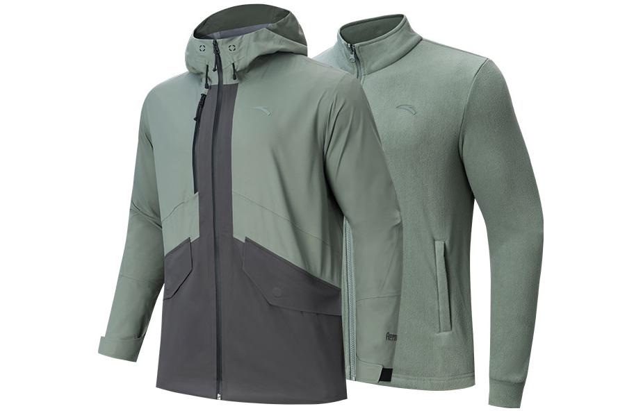 Anta 3-in-1 Outdoor Thermal Windproof Jacket Set Green/Gray 152346601-2