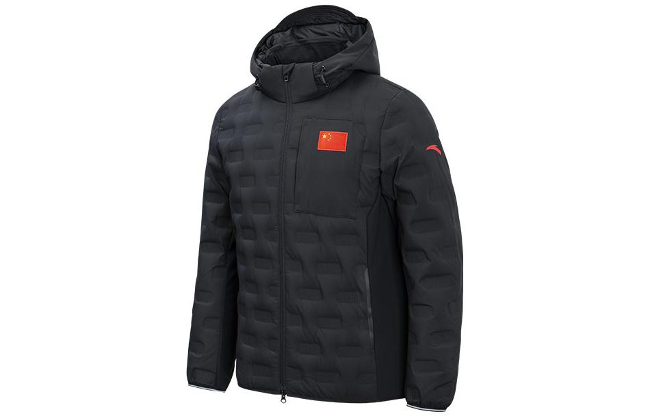 Anta  Black Solid Color Logo Zip-Up Hooded Down Jacket 152250904-2
