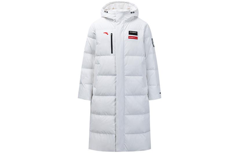 Anta  Long White Down Jacket - Solid Color, Logo Patch, Thickened Goose Down. 152317902-1