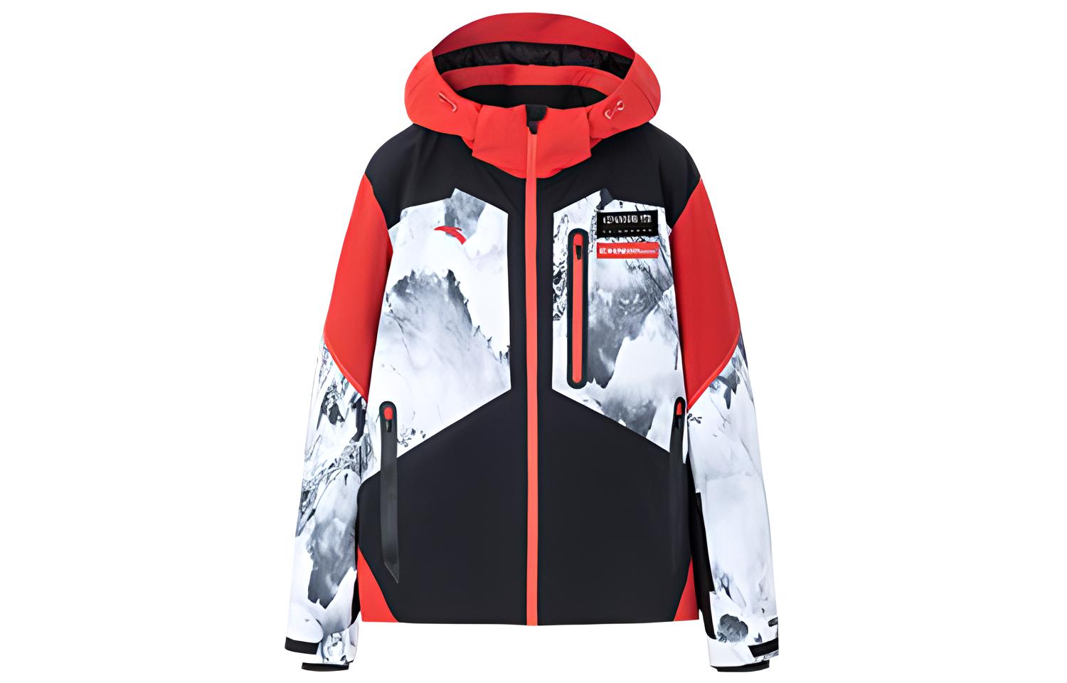 Anta  Red Colorblock Graphic Fleece-Lined Zip-Up Ski Jacket Hoodie 152247802-1