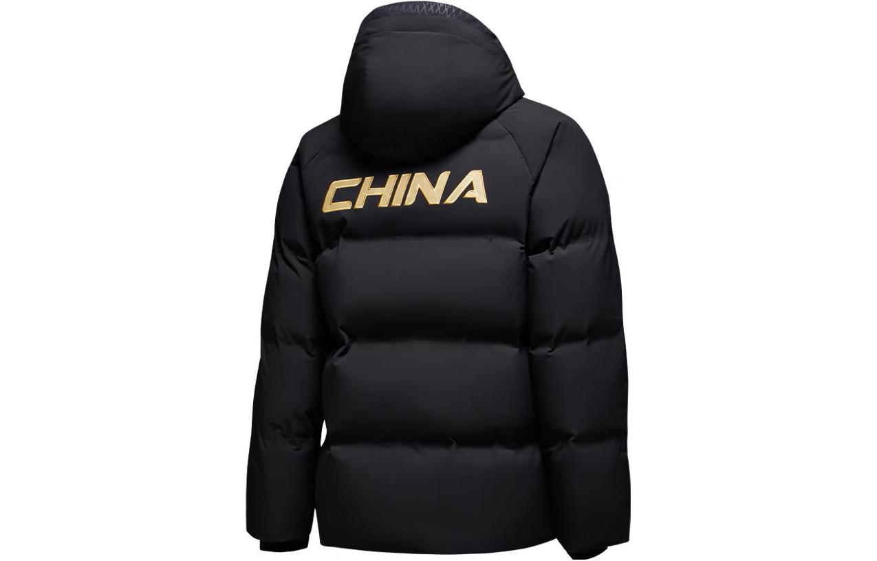 Lookbook 安踏短款連帽羽絨外套純色黑色 452340106-1