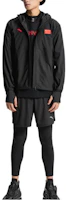 Shop Anta All-Weather Series Black Logo Print Zip Hooded Woven Jacket 152130707-2