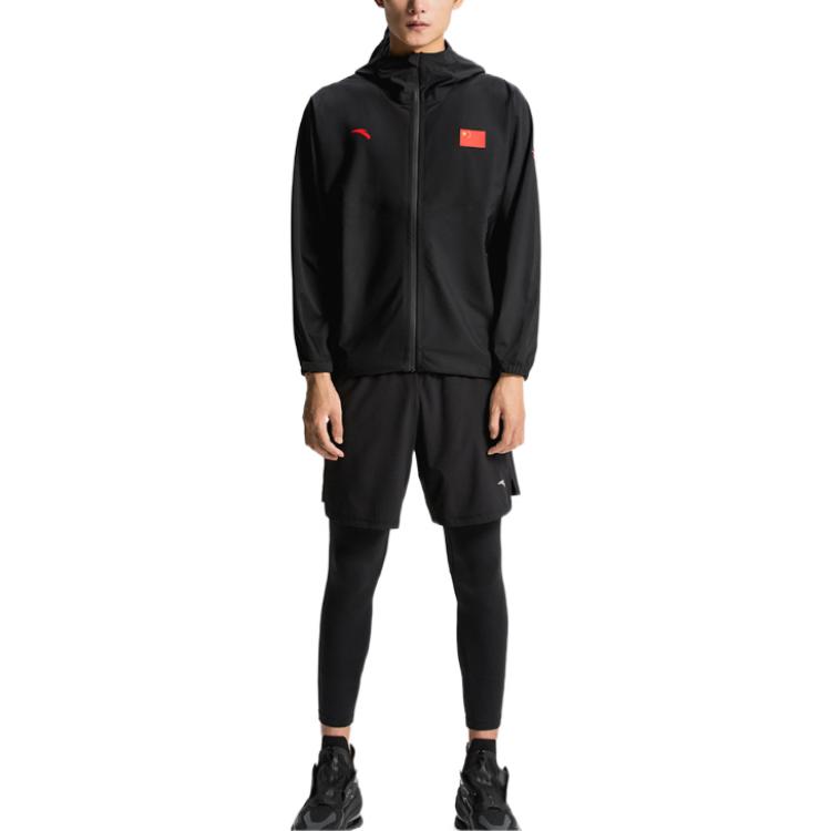 Purchase Anta All-Weather Series  Black Logo Print Zip Hooded Woven Jacket 152130707-2