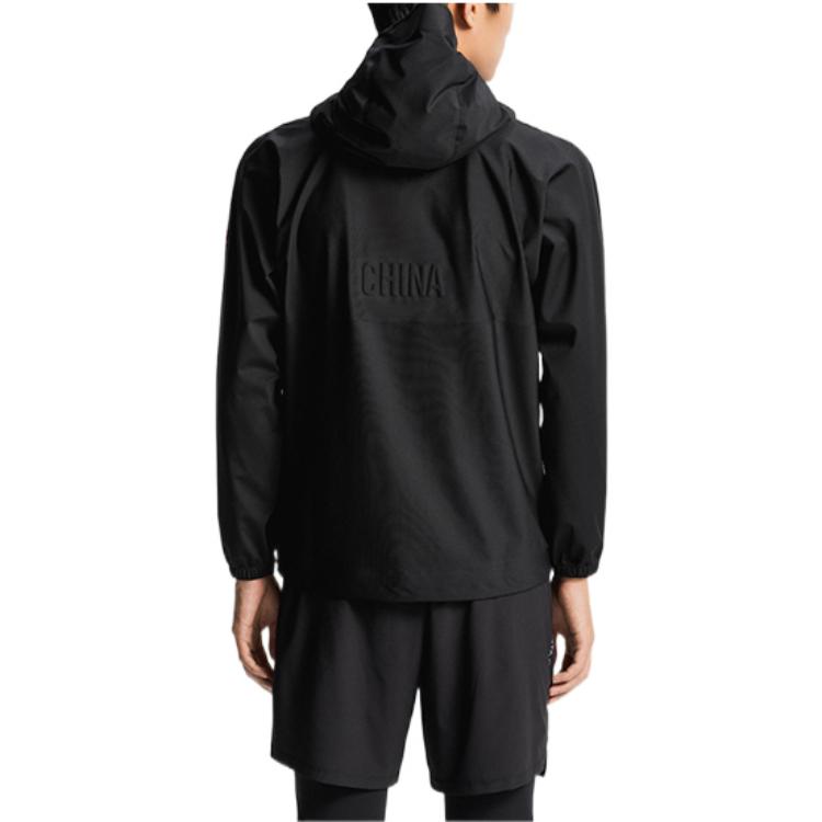 Details for Anta All-Weather Series  Black Logo Print Zip Hooded Woven Jacket 152130707-2