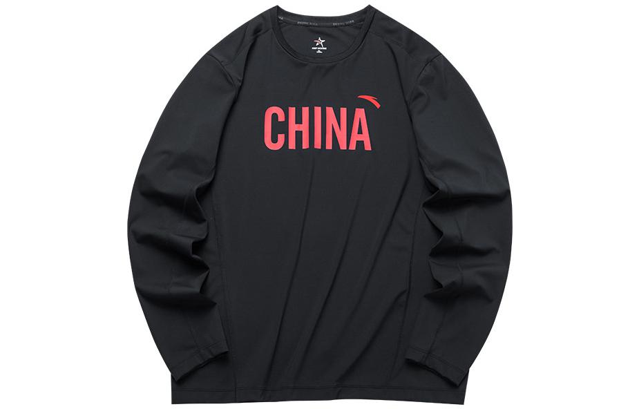 Anta All-Weather Series Black Crewneck Sweatshirt with Letter Print 152210411-2