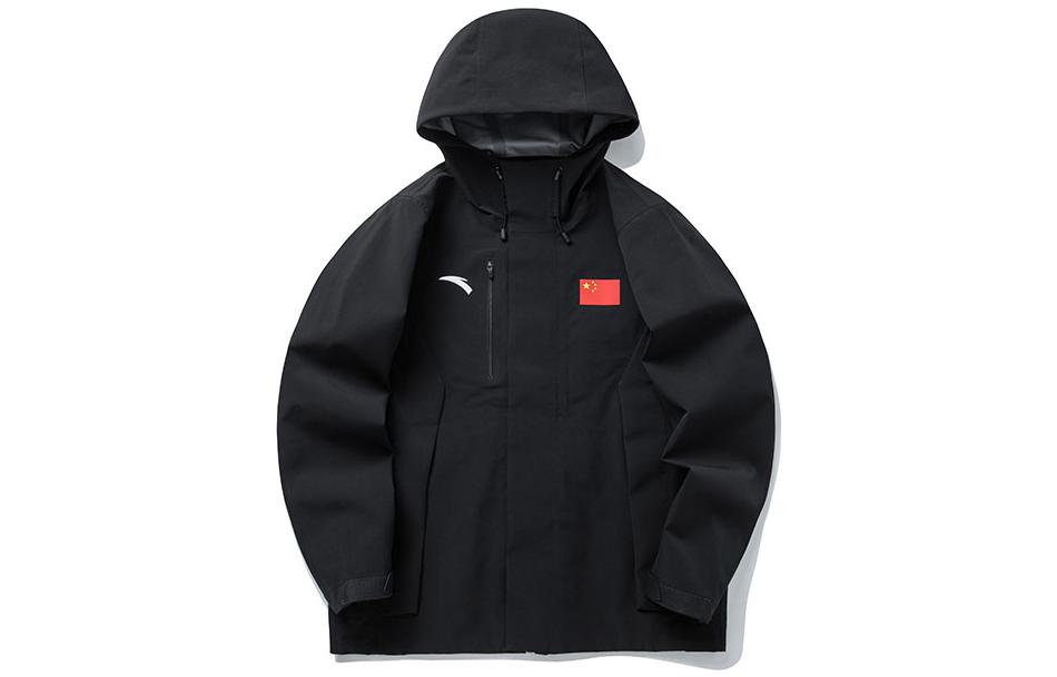 Anta All-Weather Series Black Zip-Up Hoodie Jacket with Logo Print 152130602-3