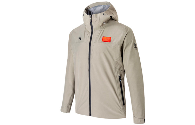 Anta All-Weather Series Flag Hooded Windbreaker Jacket Khaki - 152210611-1