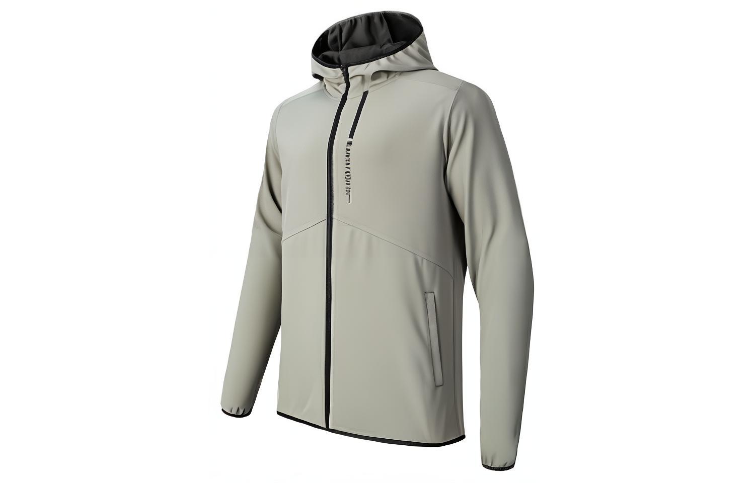 Anta All-Weather Waterproof Hoodie Jacket Smoke Gray Casual Letter Print 952347601-3