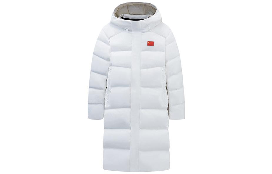 Anta All-Weather White Hooded Long Down Jacket  Casual Outerwear. 152410901-1