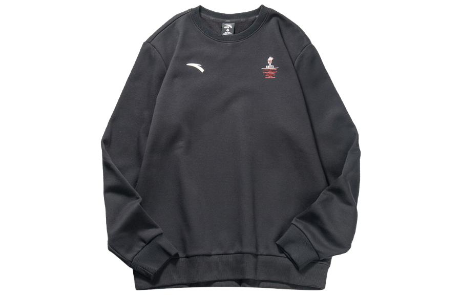 Anta Basic Black Crewneck Pullover Sweatshirt with Logo Design 152147738-4