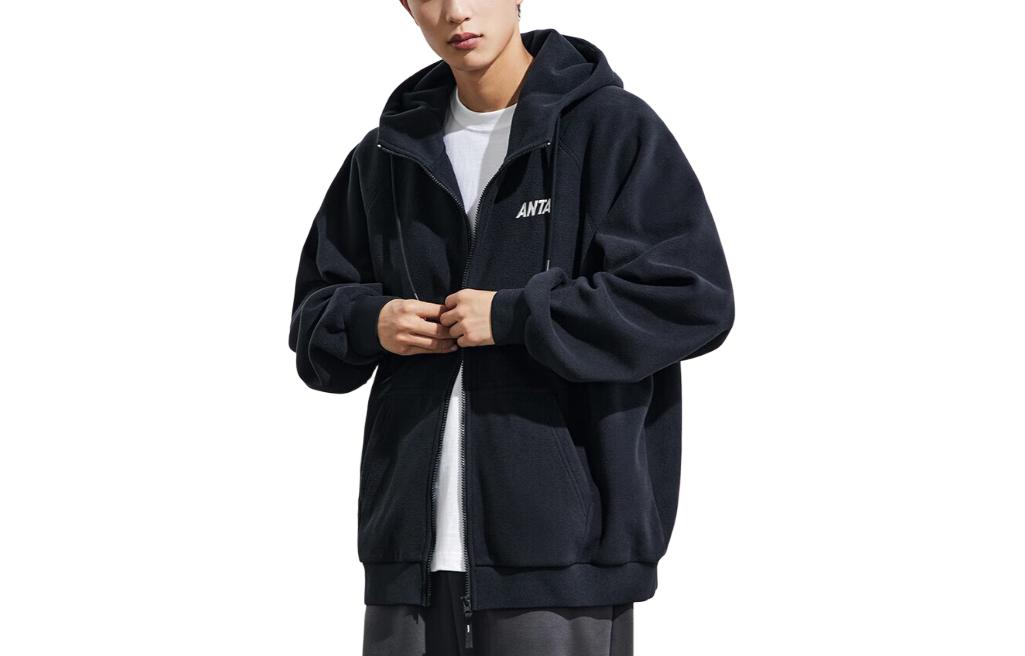 Anta Basic Black Zip Hoodie with Logo for Men and Women 952418712-3