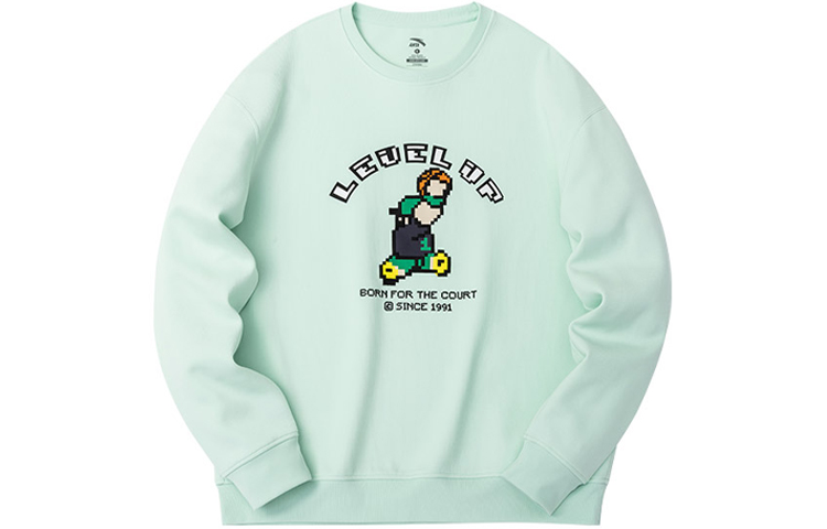 Anta Basketball Cartoon Letter Print Crewneck Sweatshirt Men’s - Moss Green 952311701-2