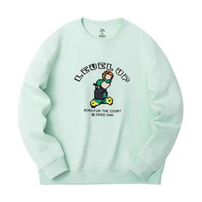 Anta Basketball Cartoon Letter Print Crewneck Sweatshirt Men’s - Moss Green 952311701-2