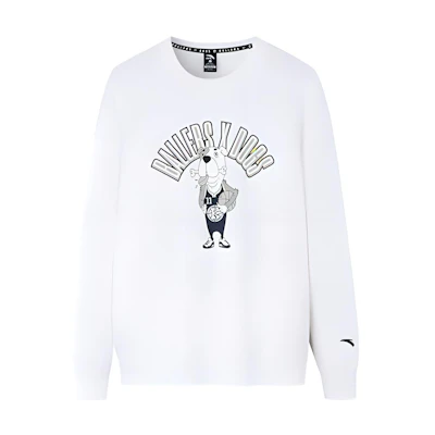 Anta Basketball Cartoon Letter Print Crewneck Sweatshirt Unisex White 152231711R-3