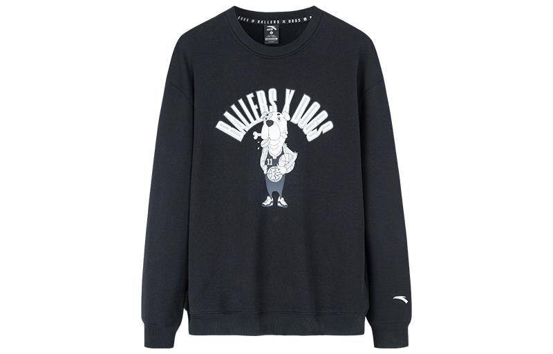 Anta Basketball Cartoon Letter Print Pullover Sweatshirt Black (Unisex) 152231711R-1