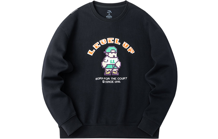 Anta Basketball Cartoon Letter Print Sweatshirt Black - Casual Wear 952311701-1