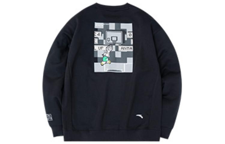 Anta Basketball Embroidered Graphic Crewneck Sweatshirt Unisex - Black 952231308-4