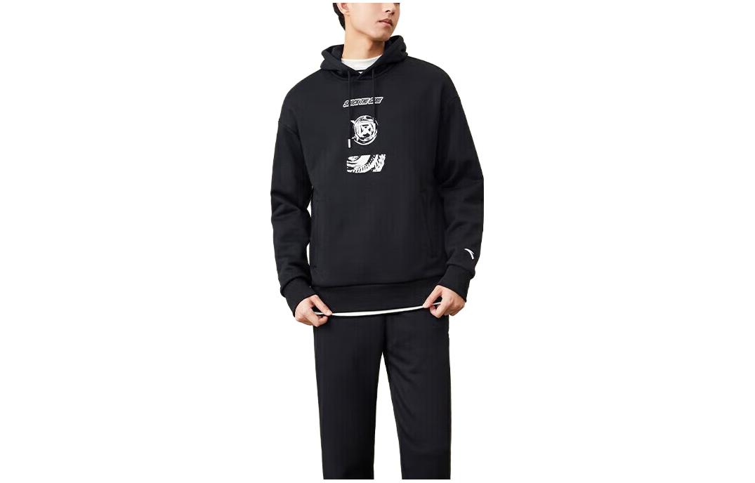 Anta Basketball Hoodie Men’s Black Letter Print Long-Sleeve Casual Sweatshirt 172241704N-3