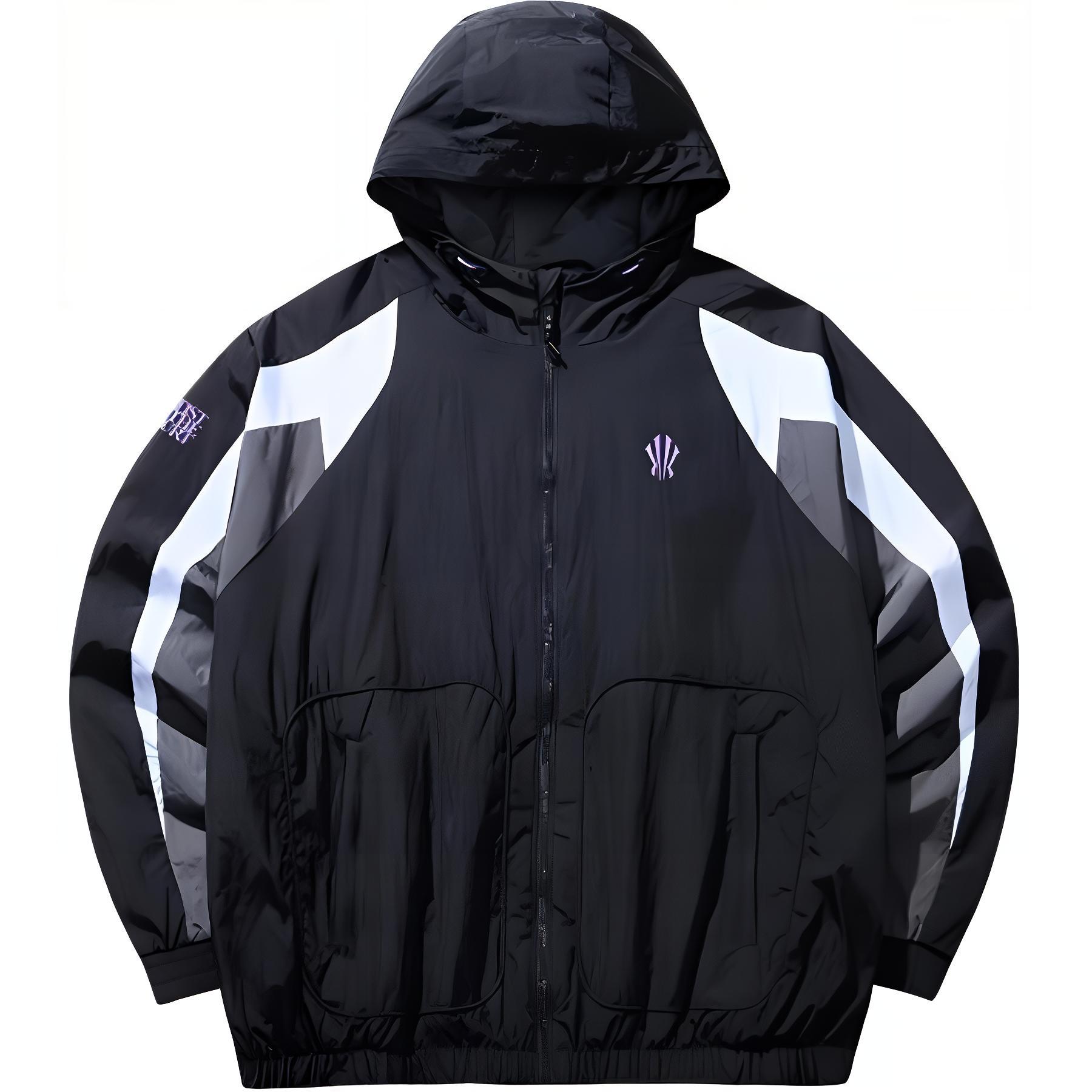 Anta Basketball Hoodie Zip Jacket Logo Long-Sleeve Windbreaker Black Unisex. 172441603N-3