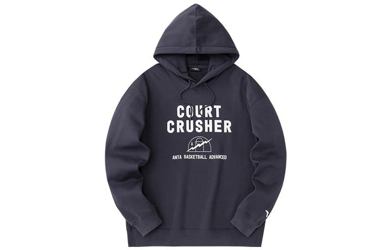 Anta Basketball Letter Hoodie Fleece Pullover Unisex - Tribe Black 972341713-5