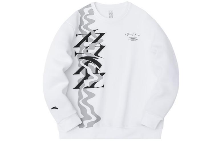 Anta Basketball Letter Print Crewneck Long Sleeve Sweatshirt Pure White 152311728-1