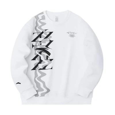Anta Basketball Letter Print Crewneck Long Sleeve Sweatshirt Pure White 152311728-1