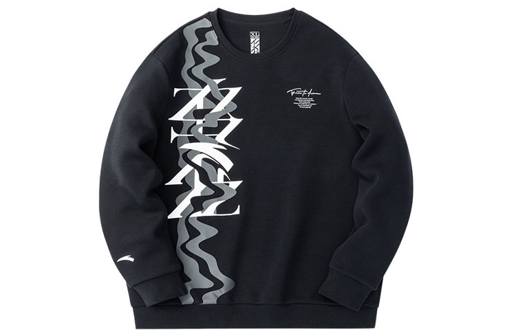 Anta Basketball Letter Print Crewneck Sweatshirt - Black 152311728-4